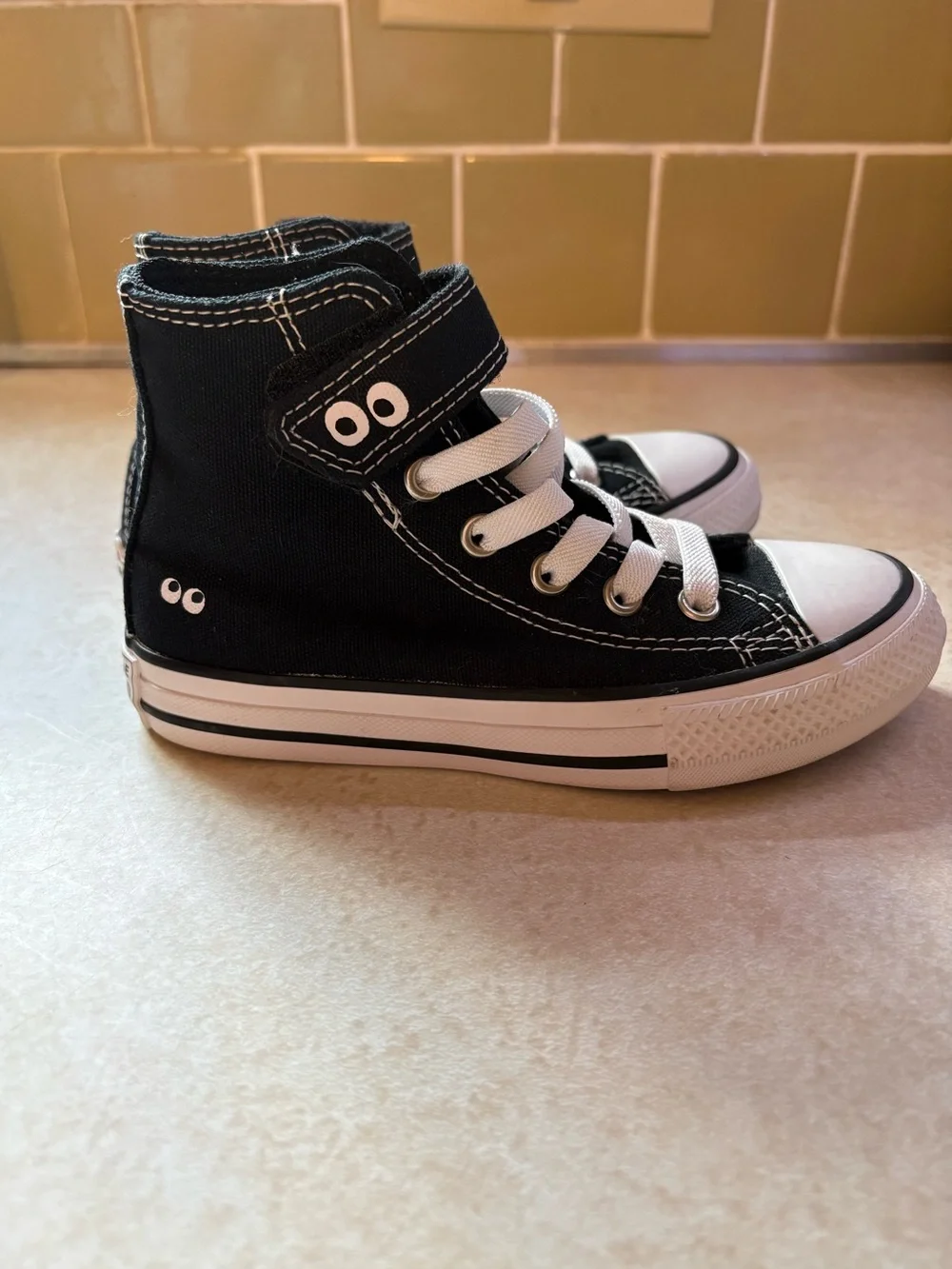 Kids High-Top Canvas Sneakers — Black/White